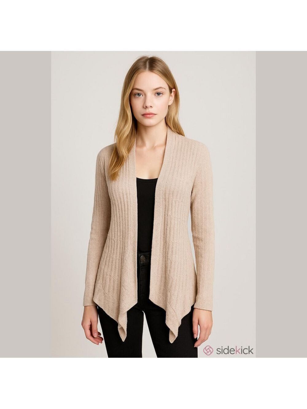 Willi Smith Cardigan Sweater Open Front Open Weave Tan Size L